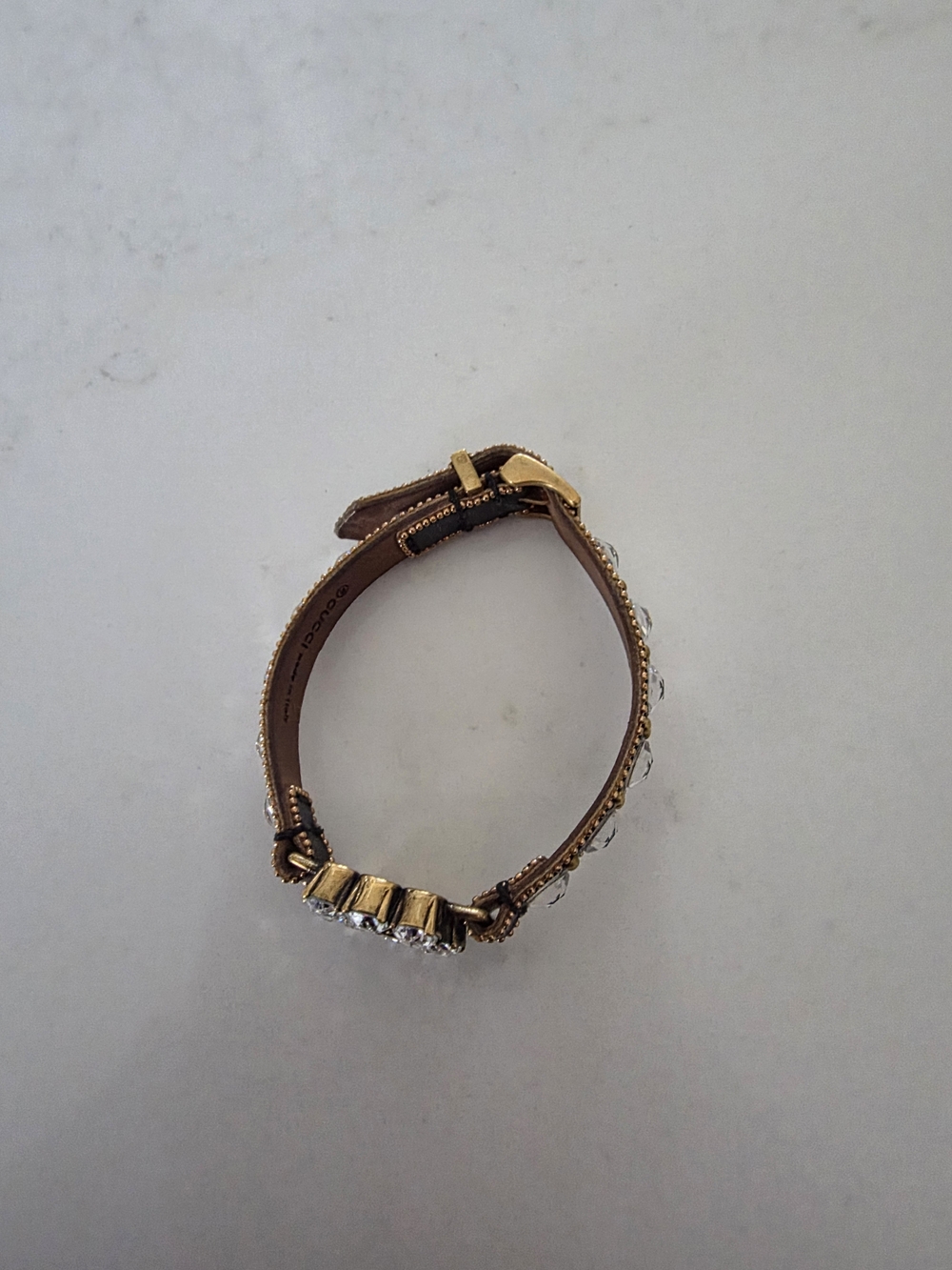 Gucci Black Leather Crystal-Studded Bracelet with Gold Double G - Picture 3 of 8